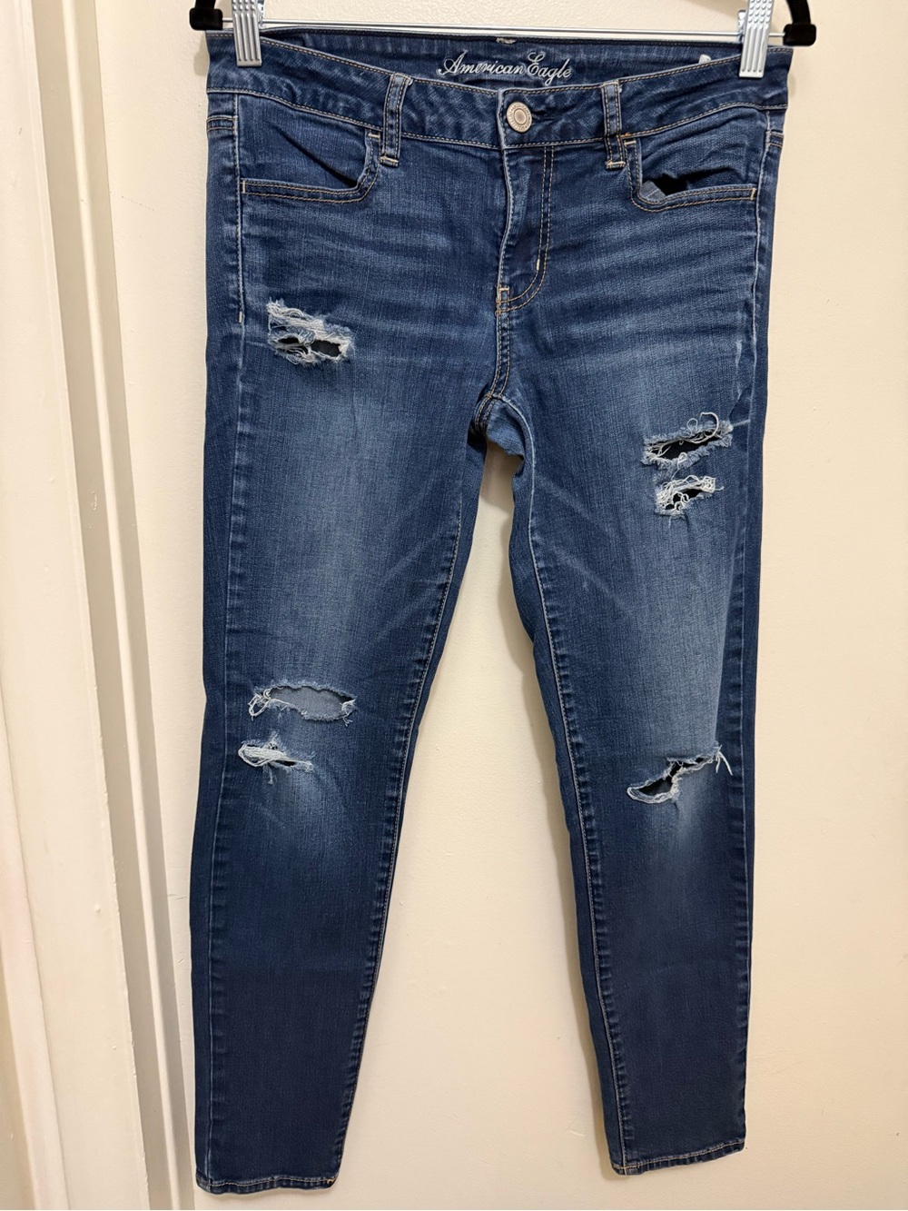 American Eagle Outfitters Women's Ripped Skinny Jeans - Dark Blue